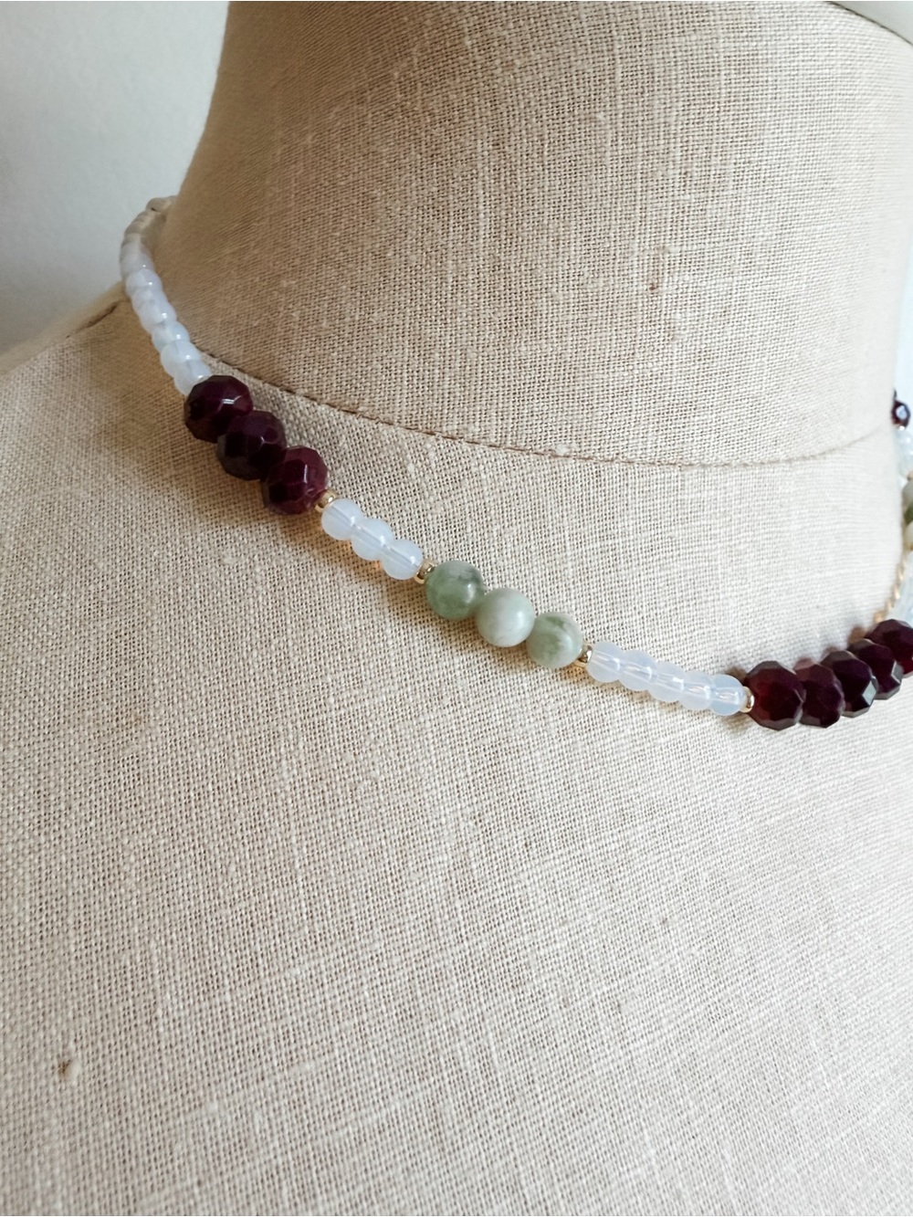 N7 Handmade Opalite and Serpentine Green Jade Beaded Necklace - Picture 5 of 10